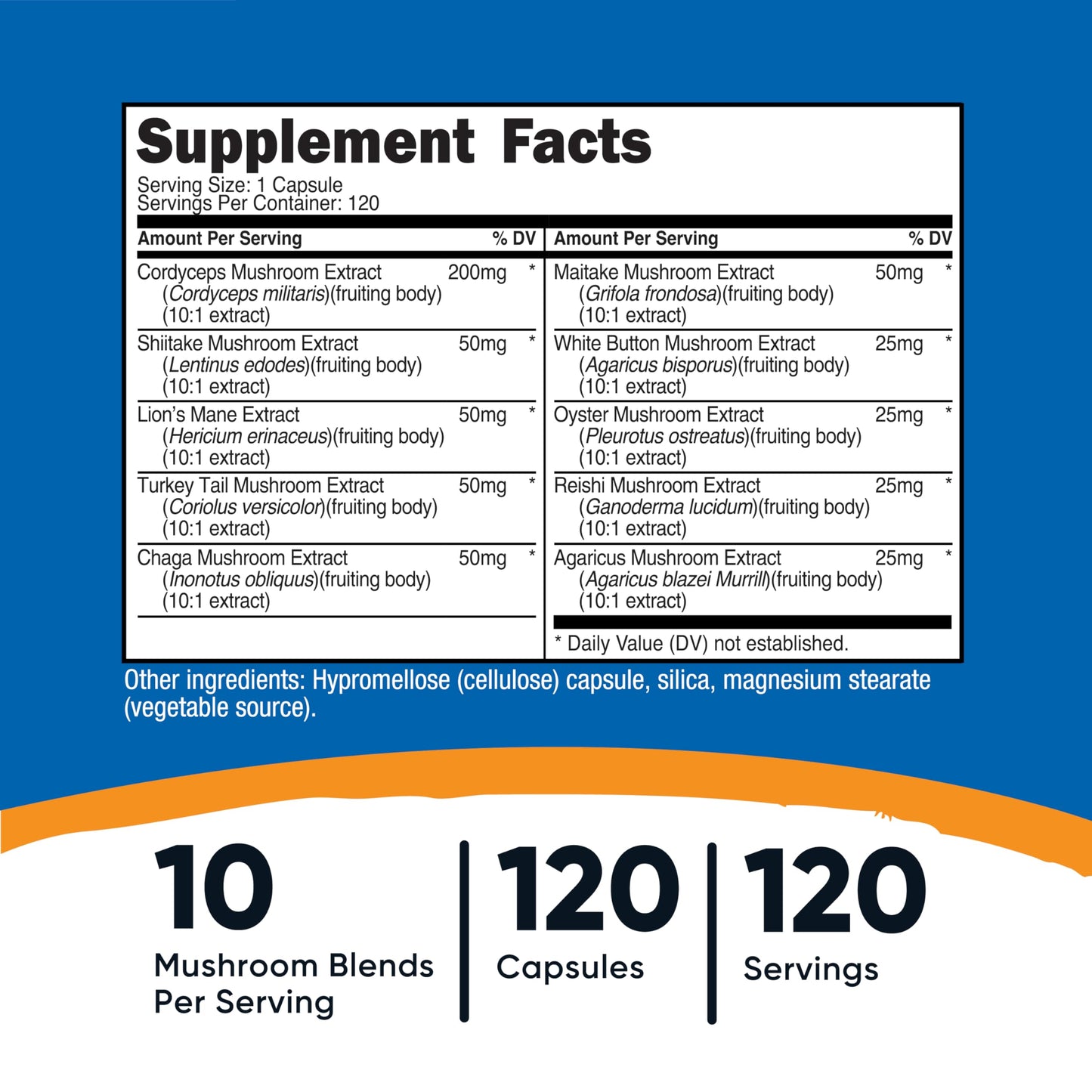 Nutricost Mushroom Complex Supplement | 120 Capsules | 10-Mushroom Blend | Non-GMO & Gluten Free