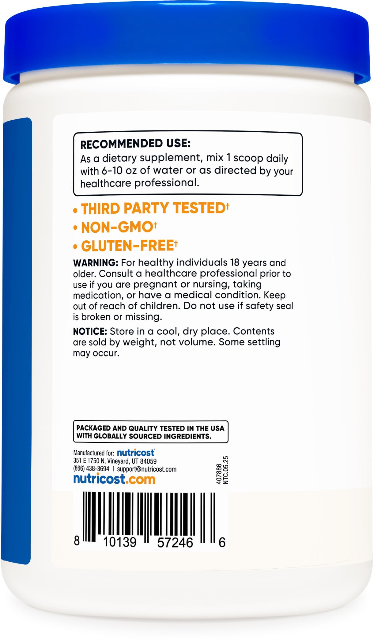 Nutricost N-Acetyl L-Cysteine (NAC) Powder 500g – Vegan, Non-GMO, Gluten Free