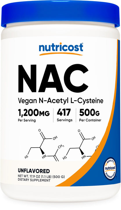 Nutricost N-Acetyl L-Cysteine (NAC) Powder 500g – Vegan, Non-GMO, Gluten Free