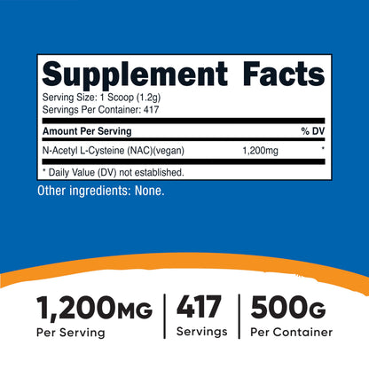Nutricost N-Acetyl L-Cysteine (NAC) Powder 500g – Vegan, Non-GMO, Gluten Free