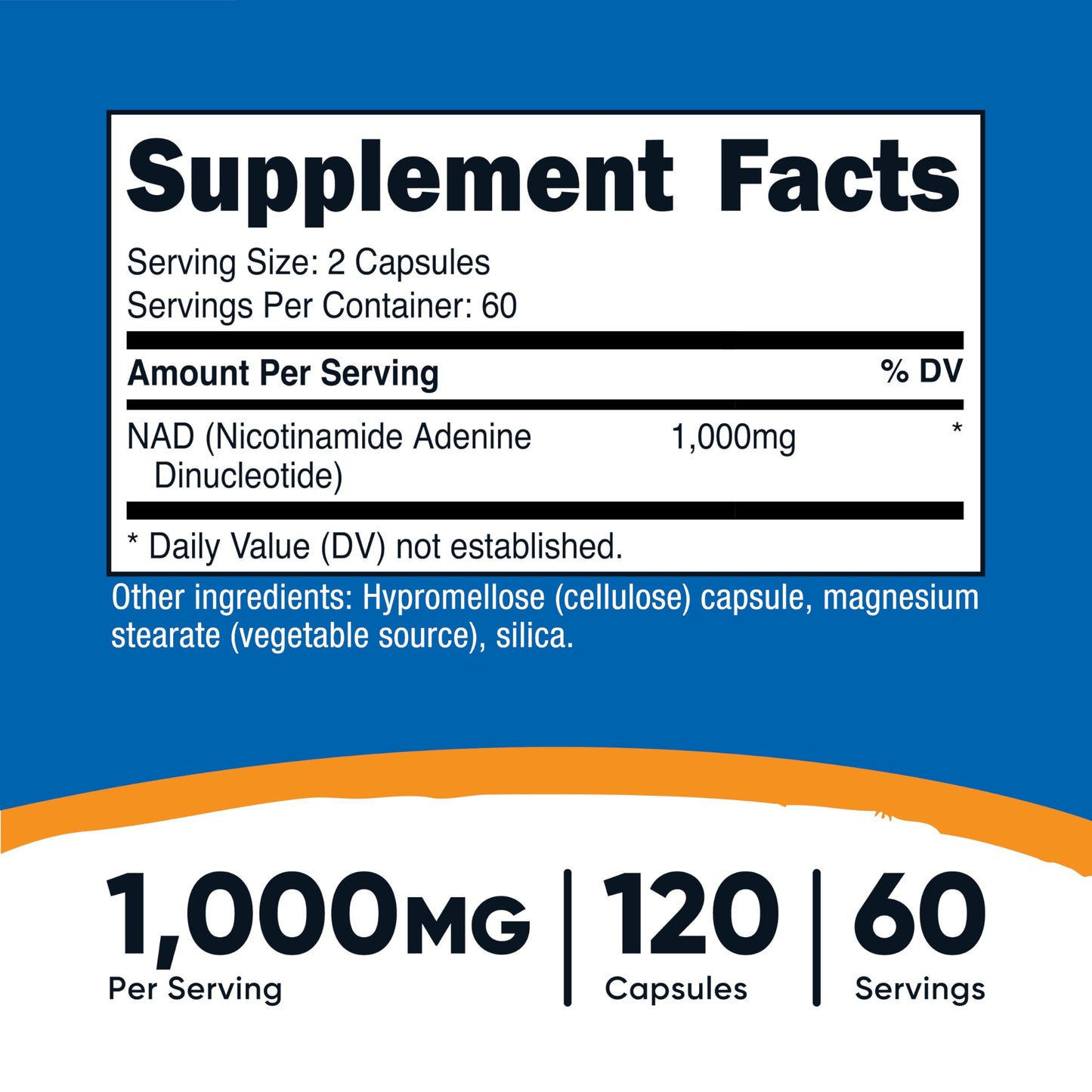 Nutricost NAD+ Supplement 1,000mg per Serving - 60 Servings, Vegan & Gluten-Free