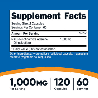 Nutricost NAD+ Supplement 1,000mg per Serving - 60 Servings, Vegan & Gluten-Free