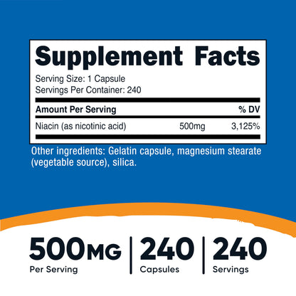 Nutricost Niacin (Vitamin B3) 500mg, 240 Capsules - Non-GMO, Gluten Free