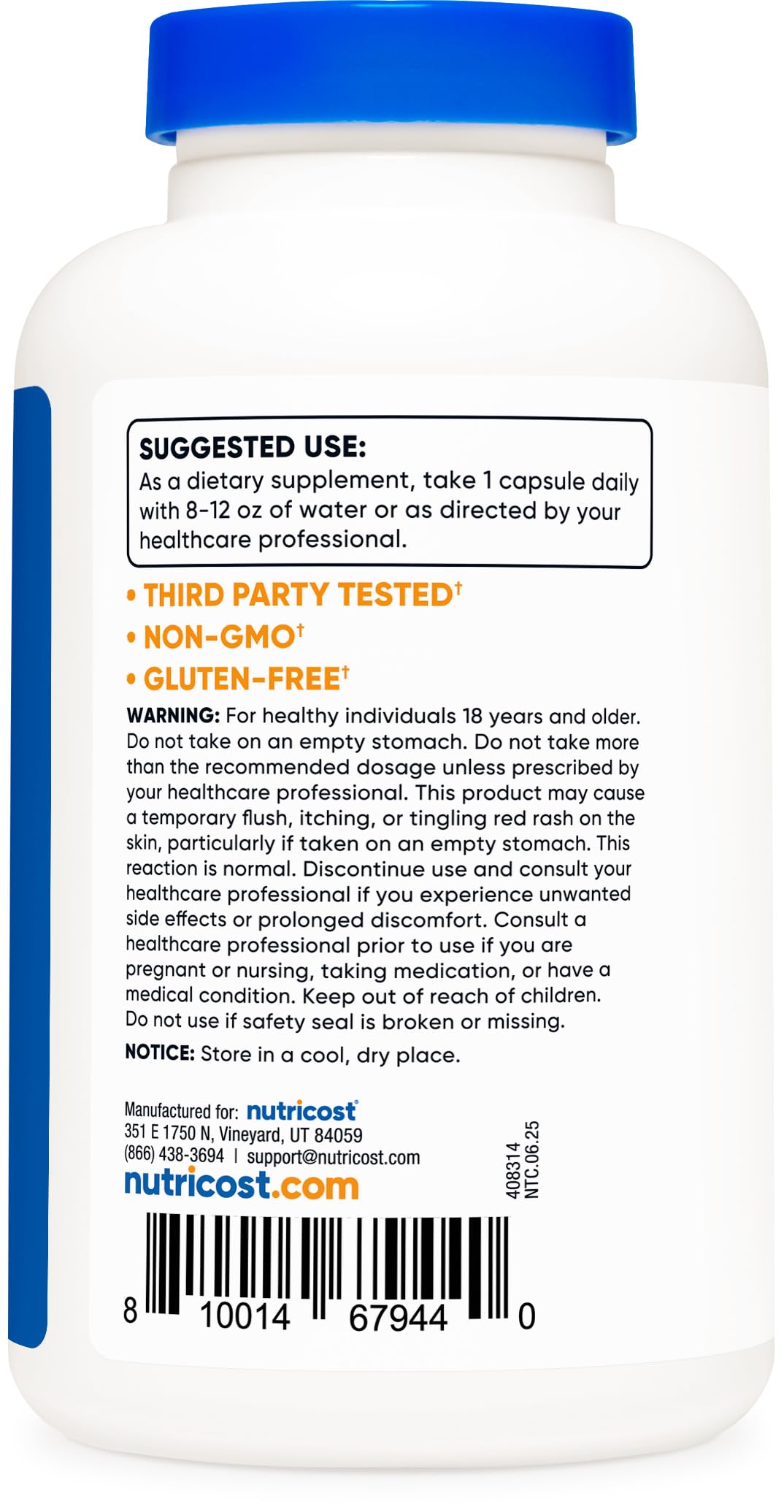 Nutricost Niacin (Vitamin B3) 500mg, 240 Capsules - Non-GMO, Gluten Free