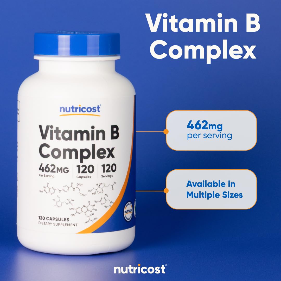 Nutricost High Potency Vitamin B Complex 462mg | 120 Veggie Capsules + Vitamin C