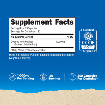 Nutricost Noni Capsules 500mg - 240 Count | CCOF Certified Organic Noni, Non-GMO, Gluten Free, Made in USA