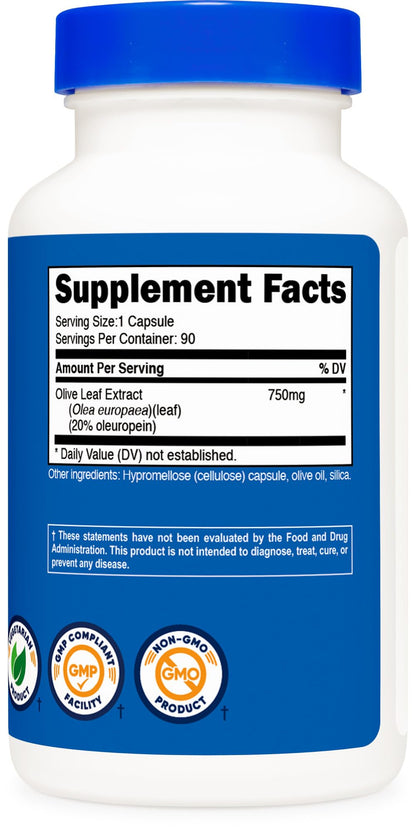 Nutricost Olive Leaf Extract 750 mg – 20% Oleuropein, 90 Veggie Capsules