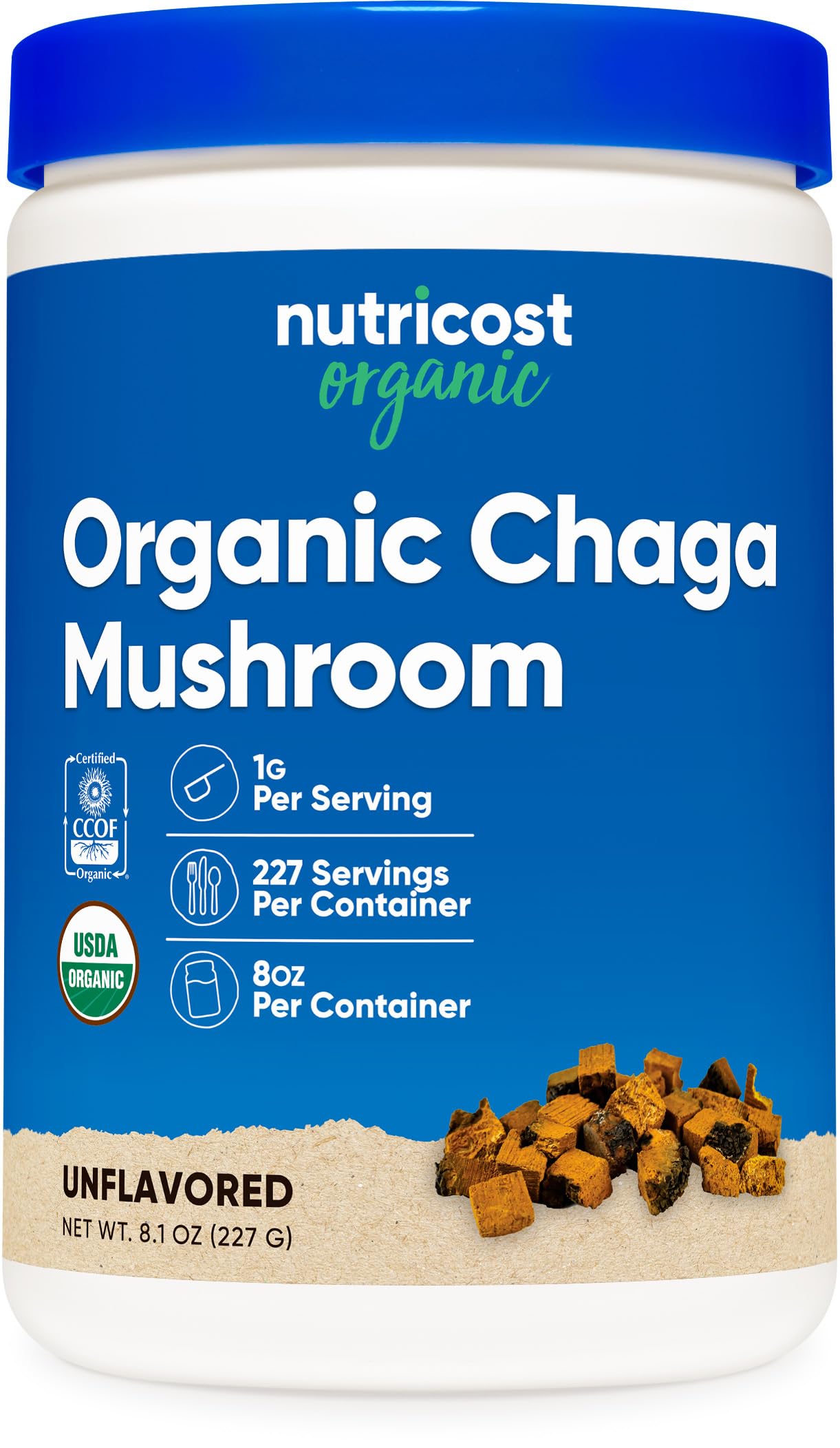Nutricost 100% Organic Chaga Mushroom Powder 8oz (227 Servings) - USDA Organic, Gluten Free & Non-GMO