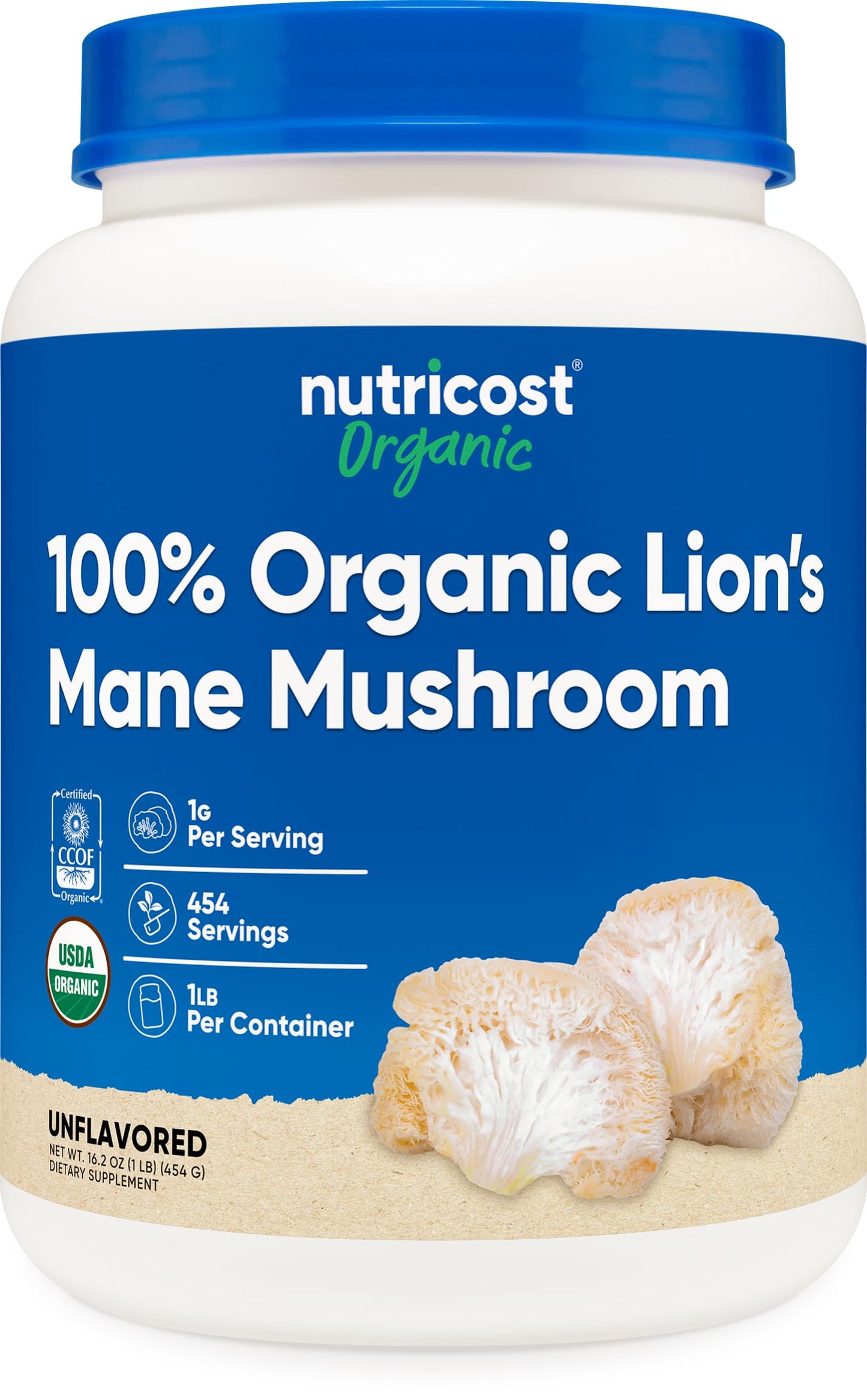 Nutricost Organic Lion's Mane Mushroom Powder 1LB – USDA Organic, Non-GMO