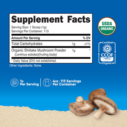Nutricost Organic Shiitake Mushroom Powder 4 oz – Gluten Free, Non-GMO