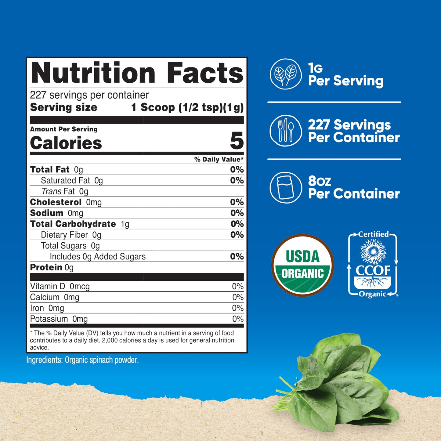 Nutricost Organic Spinach Powder 8oz – USDA Organic, Non-GMO, 56 Servings