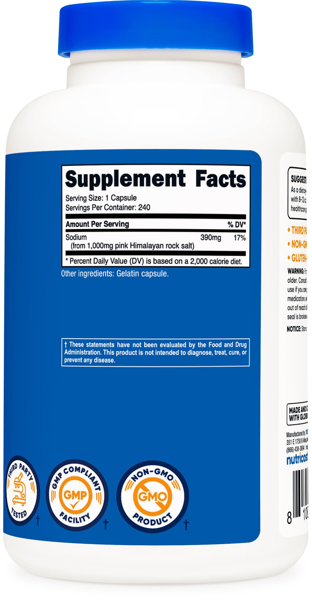 Nutricost Pink Himalayan Salt Capsules 1000mg – 390mg Sodium, 240 Capsules | Non-GMO, Gluten Free