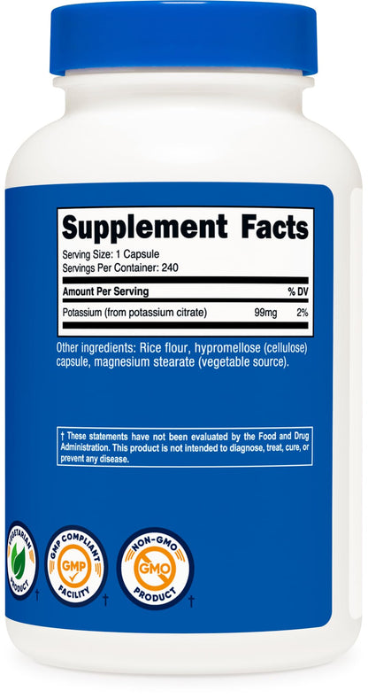 Nutricost Potassium Citrate 99mg, 240 Capsules – Gluten Free, Non-GMO