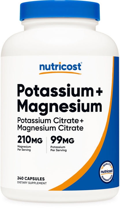 Nutricost Potassium 99 mg & Magnesium 210 mg Citrates, 240 Capsules – Non-GMO, Gluten Free