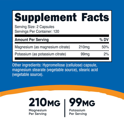Nutricost Potassium 99 mg & Magnesium 210 mg Citrates, 240 Capsules – Non-GMO, Gluten Free