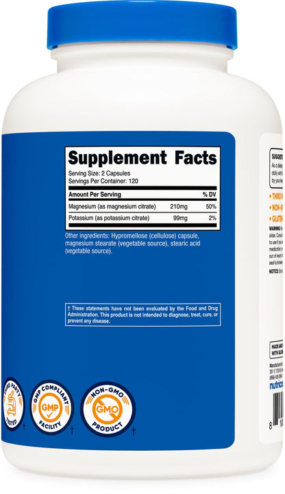 Nutricost Potassium 99 mg & Magnesium 210 mg Citrates, 240 Capsules – Non-GMO, Gluten Free