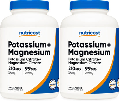 Nutricost Potassium 99 mg & Magnesium 210 mg Citrates, 240 Capsules | Non-GMO, Gluten Free | Pack of 2