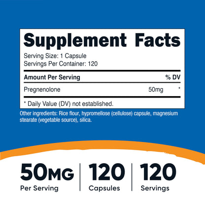 Nutricost Pregnenolone 50mg – 120 Capsules | Non-GMO, Gluten Free, Vegetarian