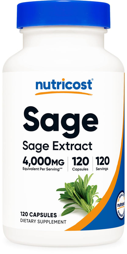 Nutricost Sage Extract 4,000mg Equivalent - 120 Vegan Capsules | GMO-Free & Gluten-Free