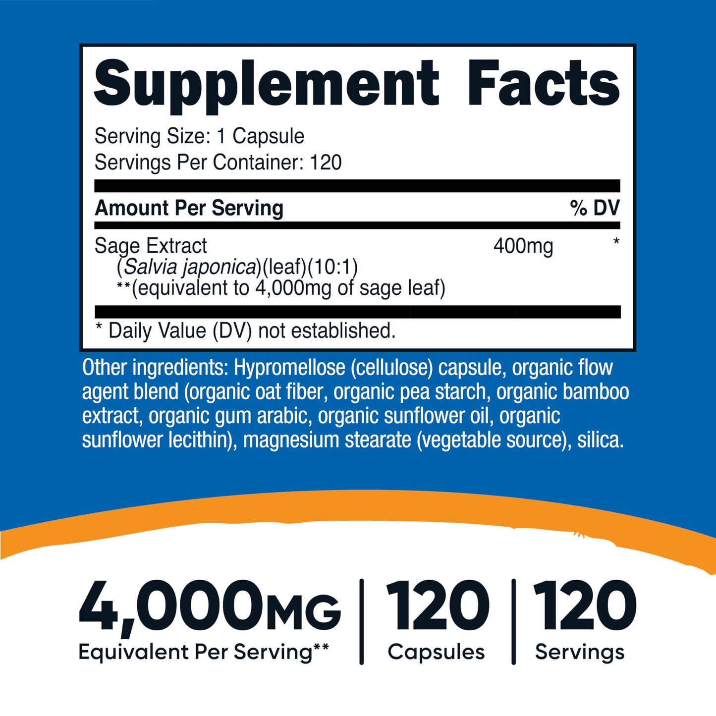 Nutricost Sage Extract 4,000mg Equivalent - 120 Vegan Capsules | GMO-Free & Gluten-Free