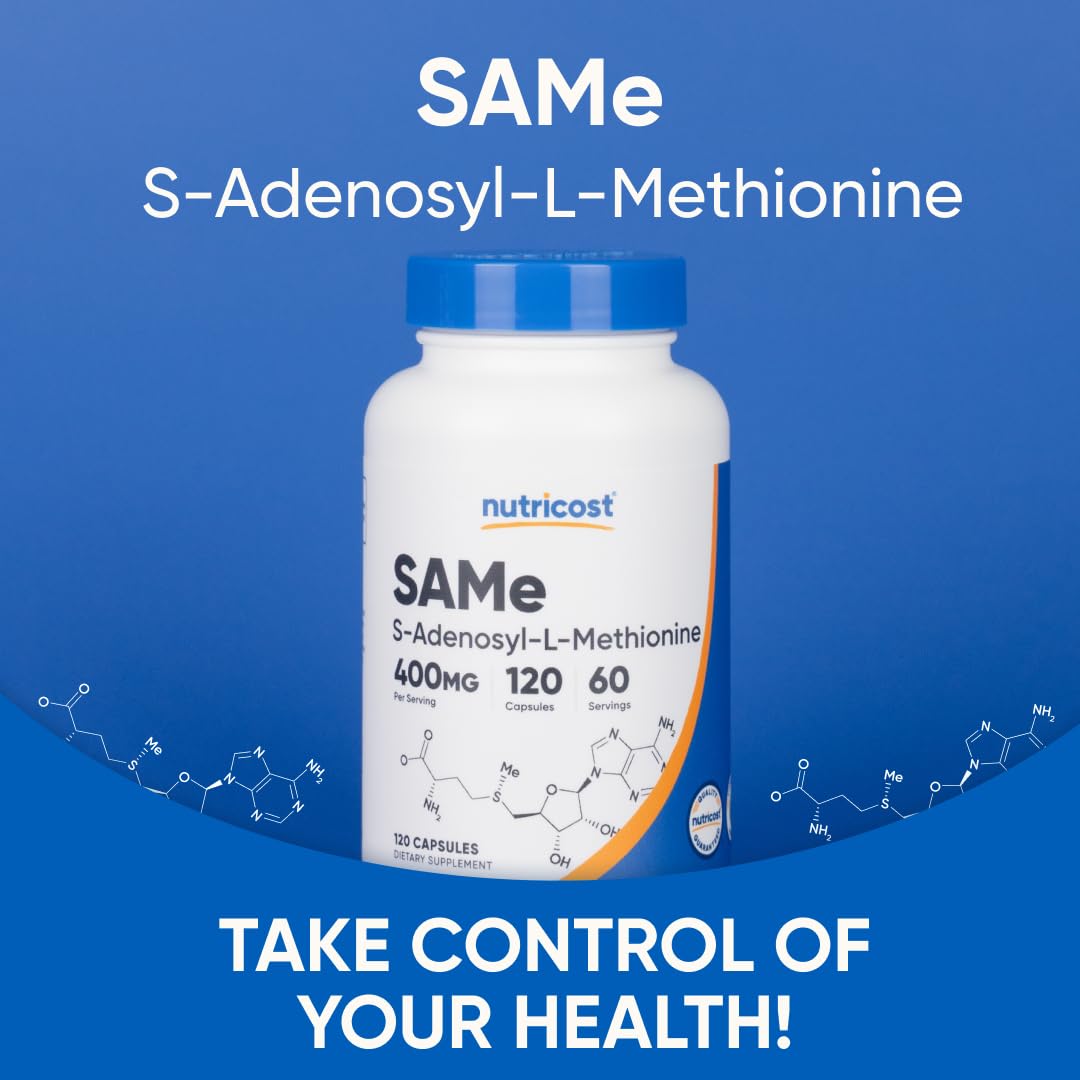 Nutricost SAM-e (S-Adenosyl-L-Methionine) 400mg - 60 Servings, 120 Veggie Capsules, Non-GMO, Gluten Free, Vegetarian