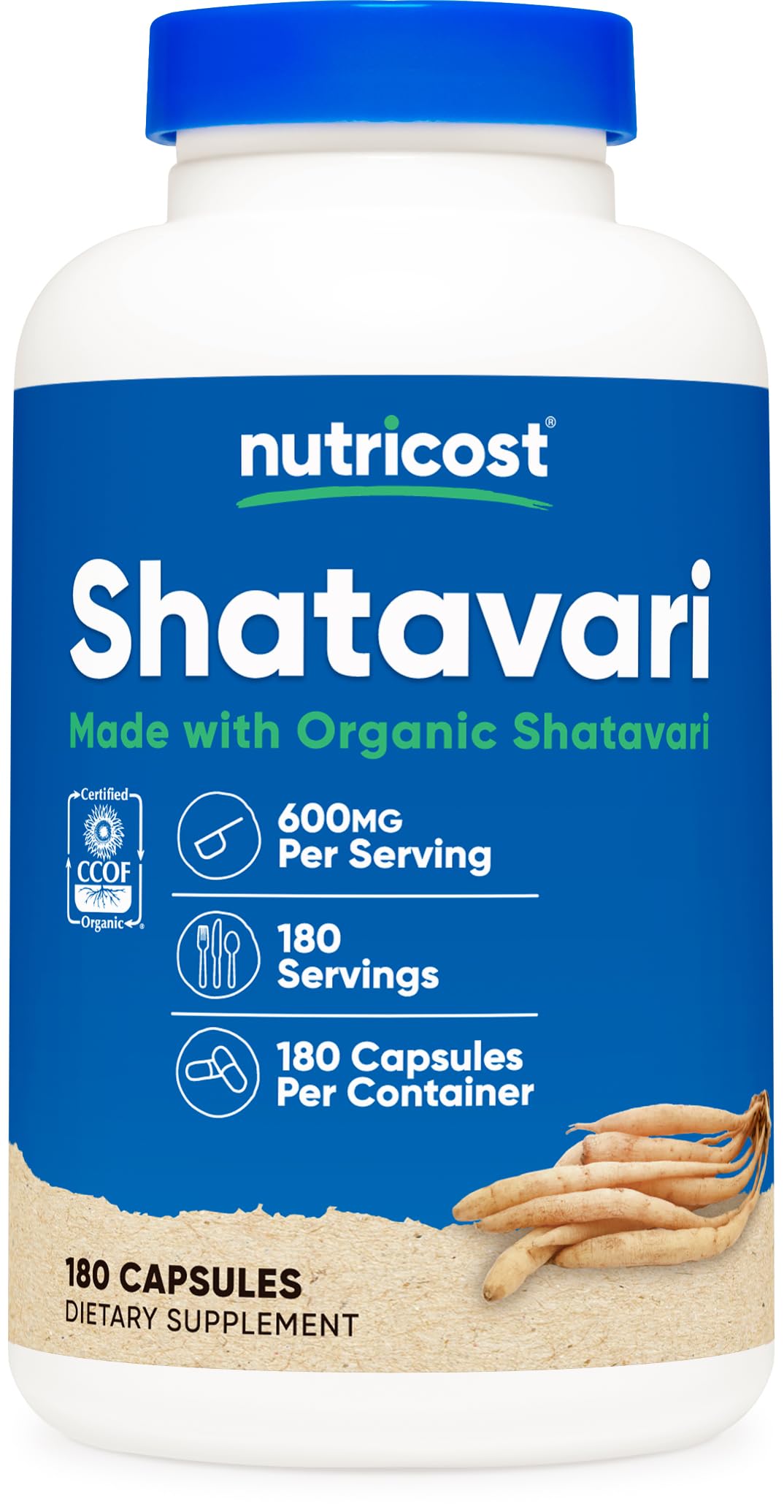 Nutricost Shatavari 600mg - 180 Capsules, 180 Servings | CCOF Organic, Non-GMO, Gluten Free, Vegetarian Friendly