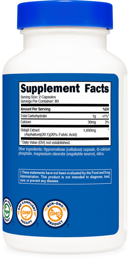 Nutricost Shilajit Capsules – 1,000 mg per Serving | 60 Servings | Gluten Free, Non-GMO, Vegan