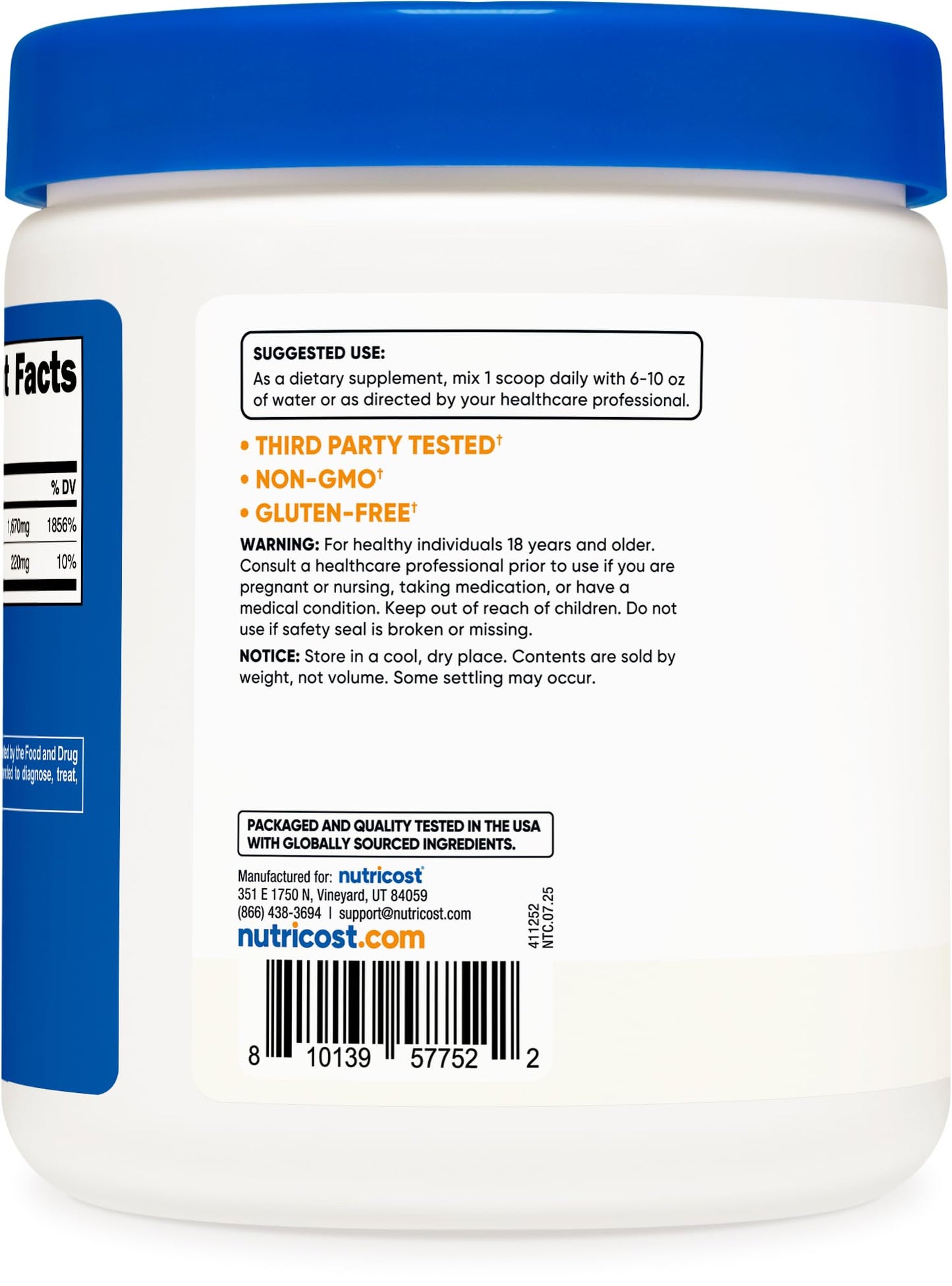 Nutricost Sodium Ascorbate Powder (1 lb) Unflavored – 2 g per Serving, Vegan, GMO-Free, Gluten-Free