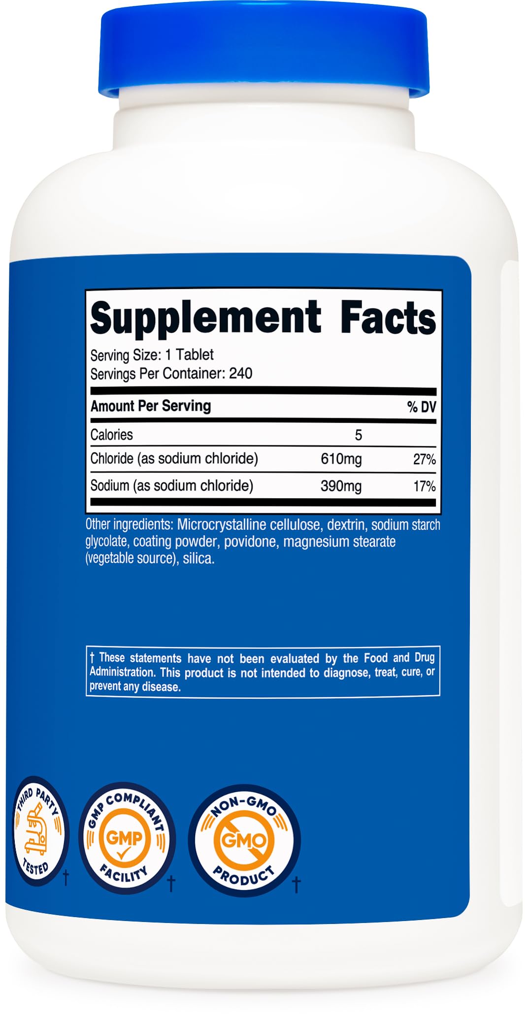 Nutricost Sodium Chloride 1000mg, 240 Tablets  Salt Tablets, Non-GMO, Gluten Free