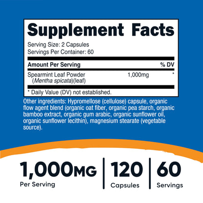 Nutricost Spearmint Leaf 1000mg – 120 Capsules | Spearmint Supplement | GMO-Free, Gluten-Free | 60 Servings