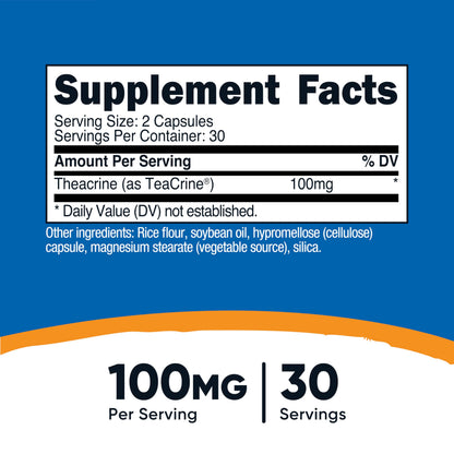 Nutricost Theacrine Teacrine 100 mg – 60 Capsules (30 Servings) | Vegan & GMO-Free