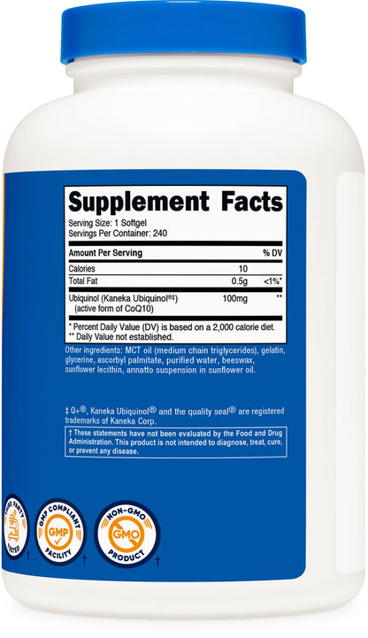 Nutricost Ubiquinol Softgels 100 mg, 240 Softgels – Active CoQ10, Gluten Free, Non-GMO