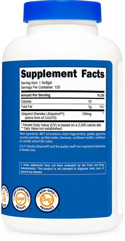 Nutricost Ubiquinol Softgels 100 mg - 120 Softgels | Gluten Free & Non-GMO