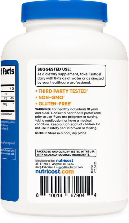 Nutricost Ubiquinol Softgels 100 mg, 240 Softgels – Active CoQ10, Gluten Free, Non-GMO