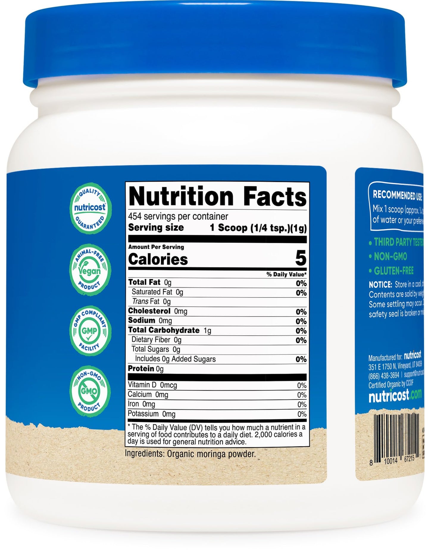 Nutricost Organic Moringa Powder 1LB (16oz) – Gluten Free, Non-GMO, Vegetarian Friendly