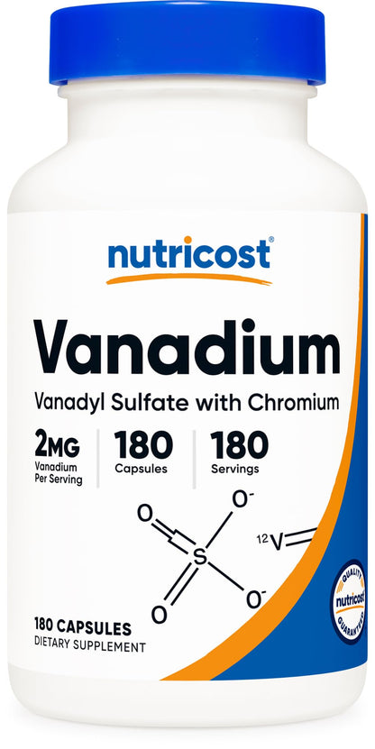Nutricost Vanadium + Chromium 2mg - 180 Vegetarian Capsules | Gluten Free, Non-GMO Vanadium Supplement