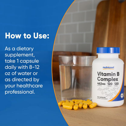 Nutricost High Potency Vitamin B Complex 462mg | 120 Veggie Capsules + Vitamin C