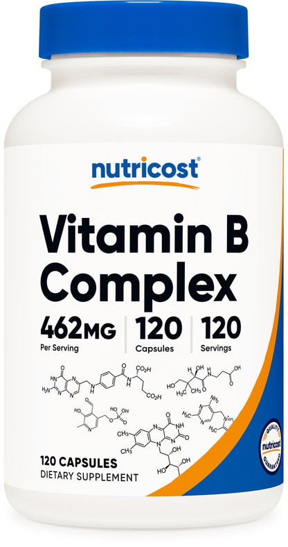 Nutricost High Potency Vitamin B Complex 462mg | 120 Veggie Capsules + Vitamin C