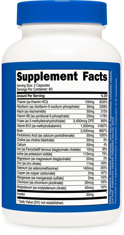 Nutricost Methylated Vitamin B Complex - 120 Capsules, 60 Servings, Gluten-Free