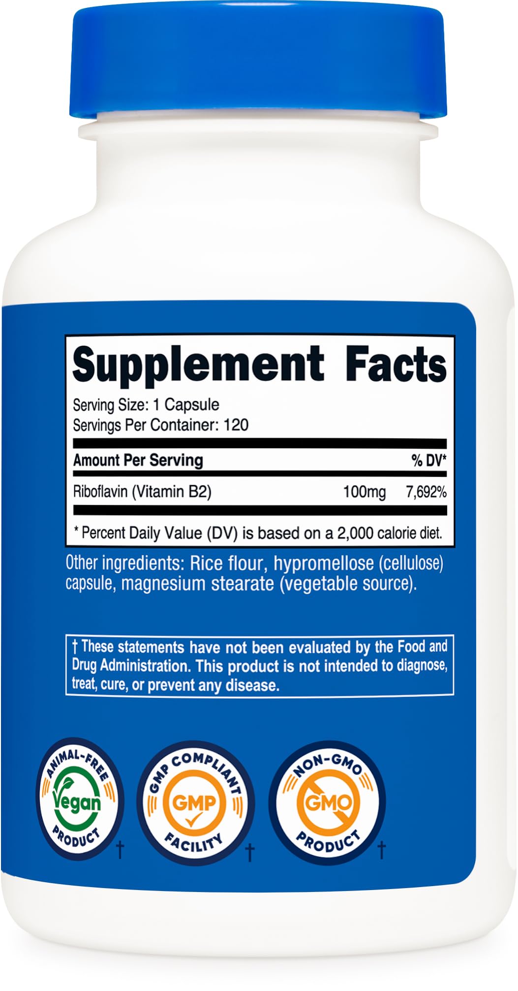 Nutricost Vitamin B2 100mg Riboflavin - 120 Capsules, Gluten Free & Non-GMO