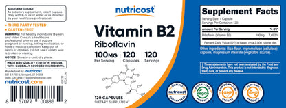 Nutricost Vitamin B2 100mg Riboflavin - 120 Capsules, Gluten Free & Non-GMO