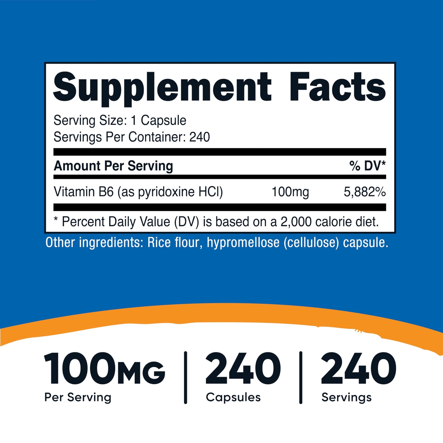 Nutricost Vitamin B6 (Pyridoxine HCl) 100mg, 240 Capsules | Vitamin B6 Supplement