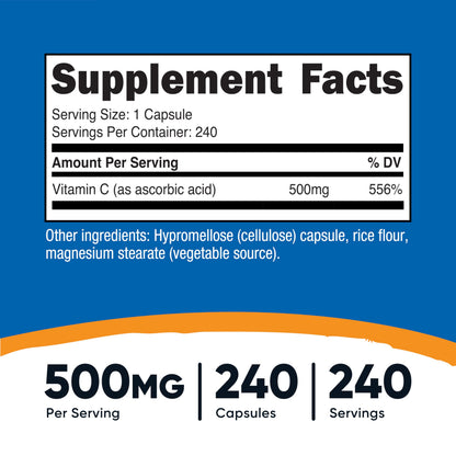Nutricost Vitamin C 500mg – 240 Capsules | Vegetarian, Gluten Free & Non-GMO
