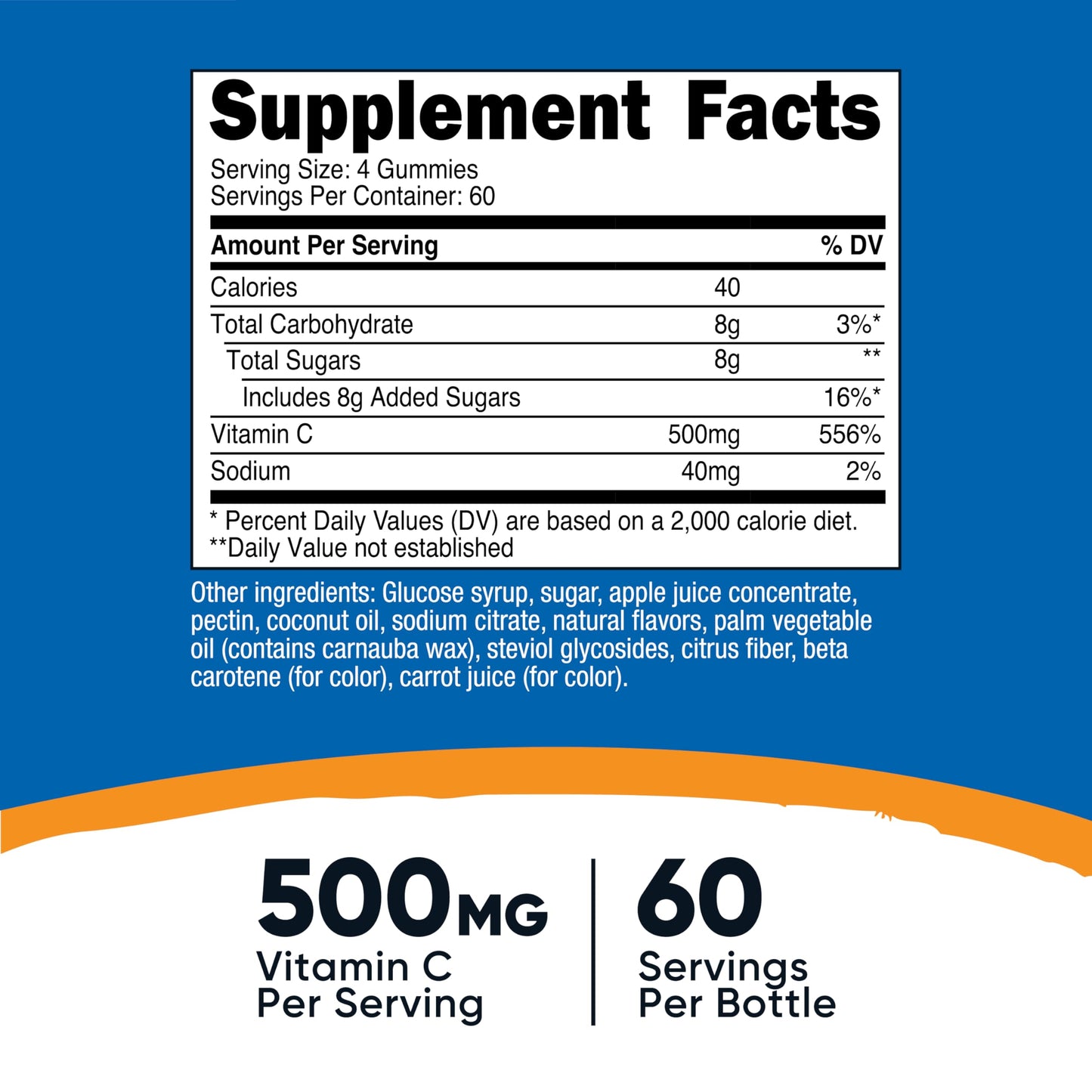 Nutricost Vitamin C Gummies (500mg) – 556% DV, 60 Servings, Vegan & Gluten-Free