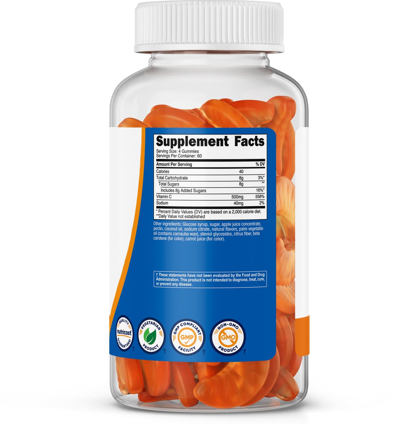 Nutricost Vitamin C Gummies (500mg) – 556% DV, 60 Servings, Vegan & Gluten-Free