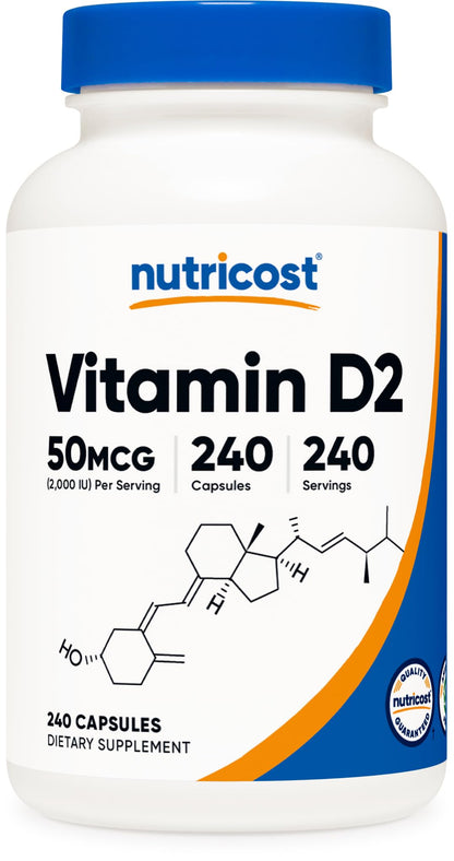 Nutricost Vitamin D2 Supplement 2000 IU – 240 Capsules | Vegan, Non-GMO, Gluten-Free, Third-Party Tested