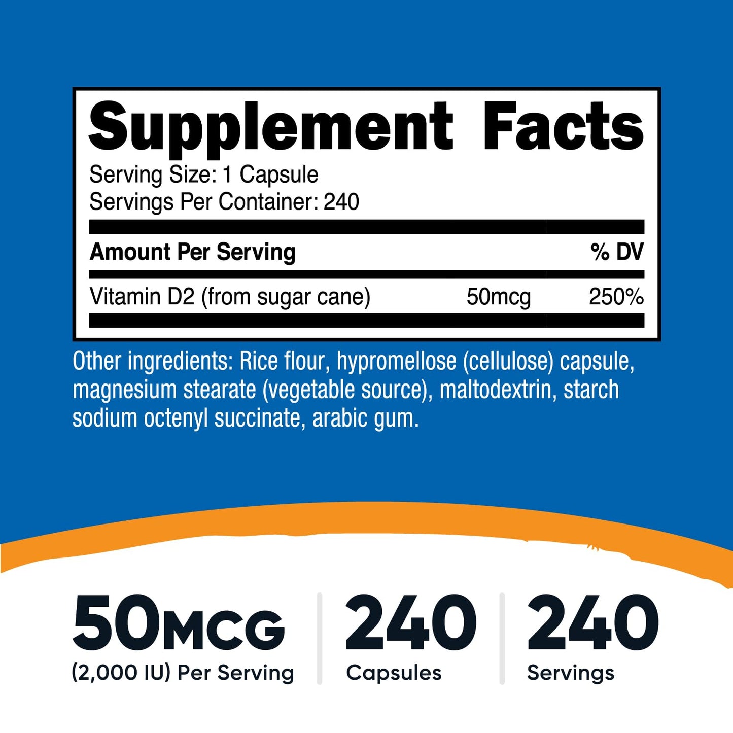 Nutricost Vitamin D2 Supplement 2000 IU – 240 Capsules | Vegan, Non-GMO, Gluten-Free, Third-Party Tested