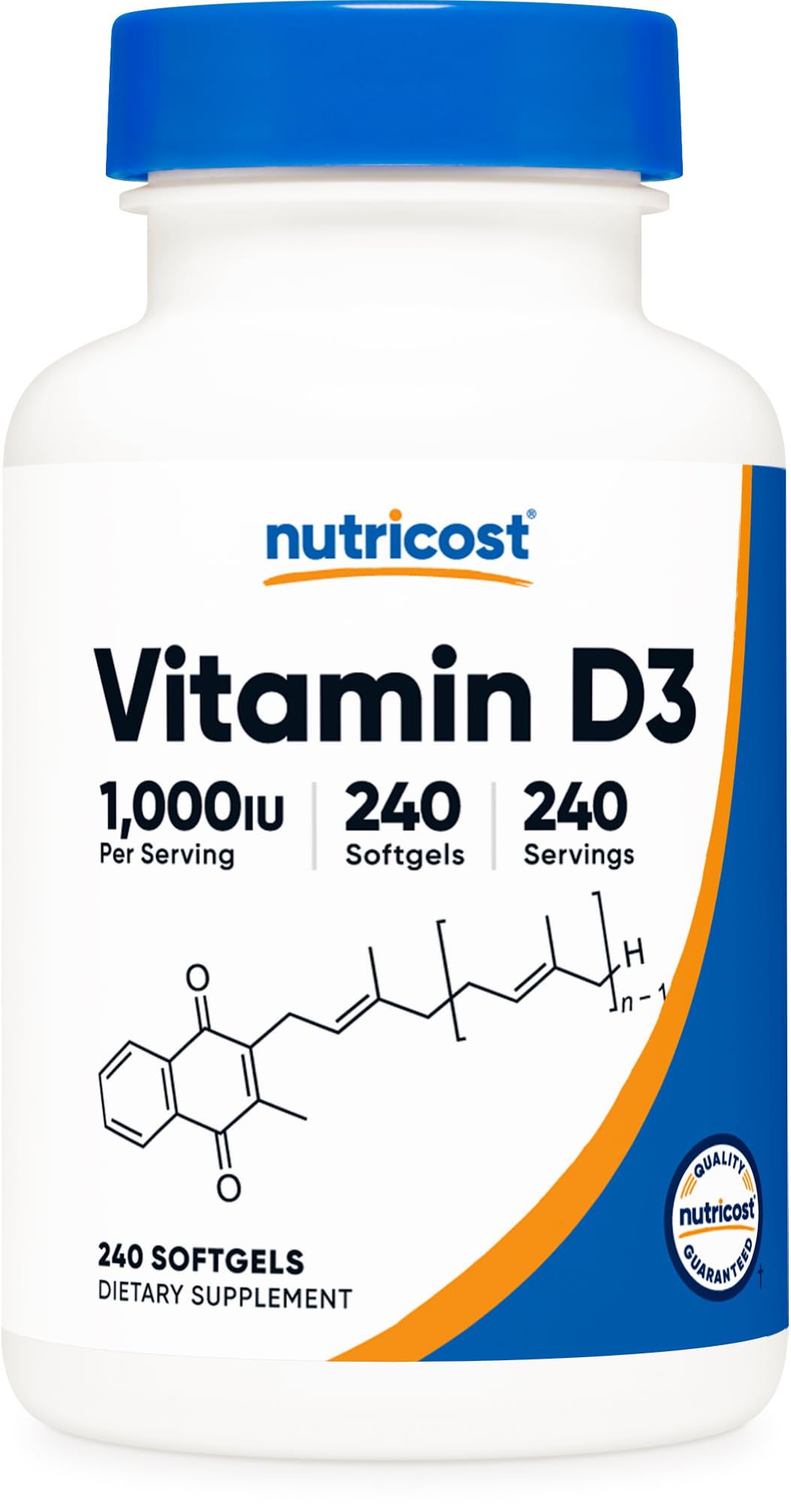 Nutricost Vitamin D3 1000 IU Softgels – 240 Softgels, Non-GMO & Gluten Free