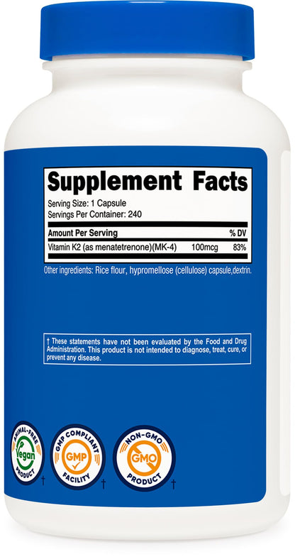 Nutricost Vitamin K2 MK-4 240 Capsules - 100 mcg, Gluten Free & Non-GMO