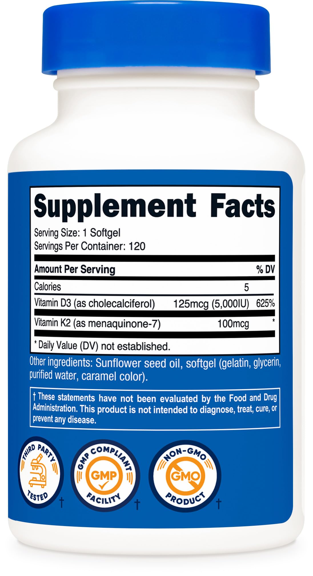 Nutricost Vitamin K2 MK7 100 mcg + Vitamin D3 5000 IU | 120 Softgels | Gluten Free, Non-GMO